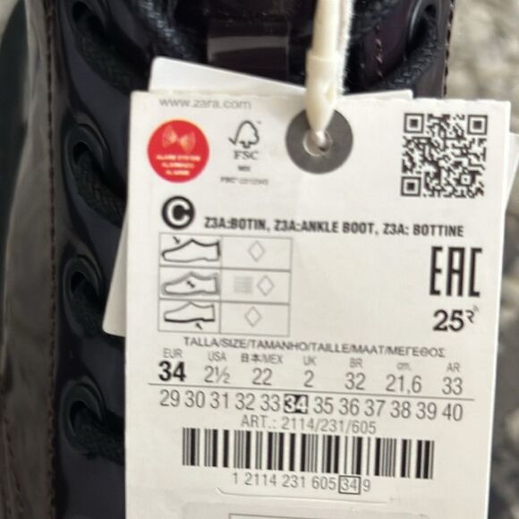 ZARA Kids | Maroon | FAUX PATENT LEATHER ANKLE BOOTS - Picture 7 of 8